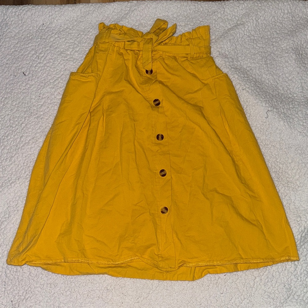 Vibrant Yellow A-Line Skirt with Button Detail